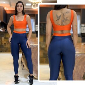 Conjunto de Academia BICOLOR Feminino Calça Legging + Top Regatinha com Zero Transparencia