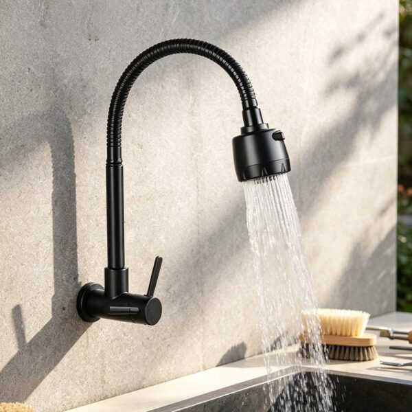 Inox Torneira Prata/Preto Com Chuveiro Com Rotação De 360° Cozinha Luxo Parede Promoção