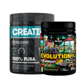 Kit Creatina Monohidratada + Pré Treino Evolution 300g Aminoácidos Essenciais - Soldiers Nutrition