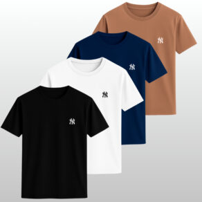 Kit 4 Camisetas Masculina Slim Fit Camisa 100% Algodao Básica NY New York