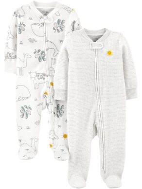 Macacão de dormir para bebês 2-way Zip Thermal Footed Sleep and Play, Pack of 2 Simple Joys by Carter'sUnisex Bebê