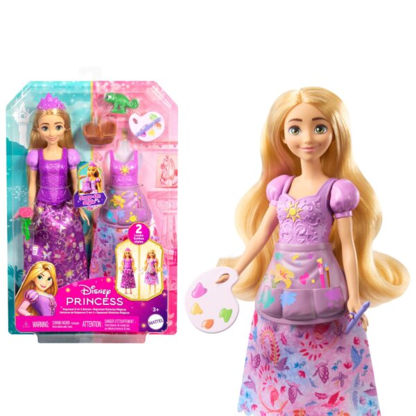 Disney Princesa Mudança de Vestido Rapunzel, Boneca com Looks Trocáveis e Acessórios Temáticos