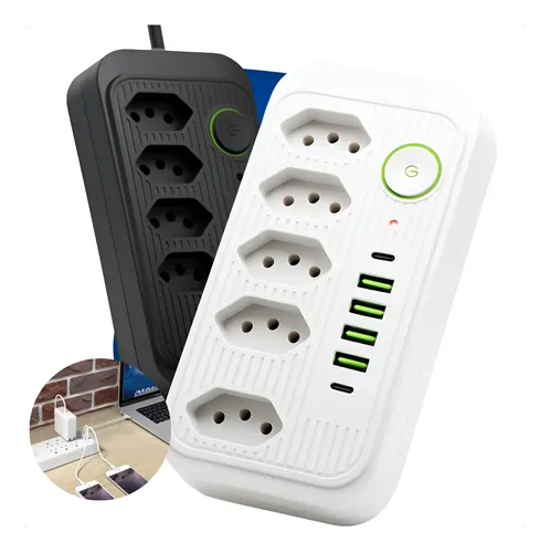 Extensão Elétrica 5 Tomadas e 4 Usb 2 Pd Led Tipo C