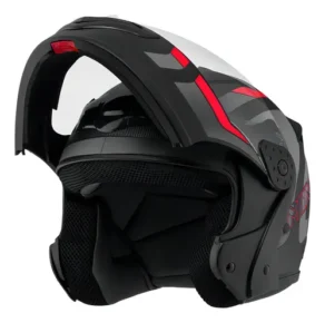 Capacete Robocop Escamoteável Fechado Mixs Gladiator Delta S Cor Cinza Vermelho Fosco Tamanho do Capacete 58