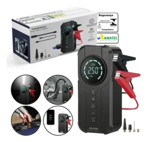 Mini Compressor de Ar Digital B&G Portátil para Carro, Moto e Bicicleta com Power Bank