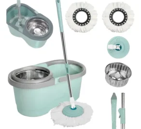 Mop Giratório Balde 13L Esfregão Cabo 130Cm Rodinhas com Refil Sujeira Cesto Inox Fácil Limpeza Eficiente Completo Sem Esforço Uso Longo Faxina Rápida Praticidade Higiene Limpar Casa Moderna Remova