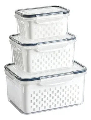 Kit 3 Organizadores Geladeira Alimentos Vegetais com Tampas