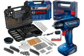 Furadeira Parafusadeira Sem Fio de 6Mm Bosch Gsr 1000 Smart c/ Maleta + Jogo Kit Pontas Brocas 103 Peças Bosch