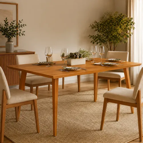Mesa de Jantar Pés Madeira Maciça 120X80 Tampo Mdf Freijo