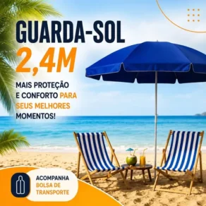 Guarda Sol Gigante Azul 2,40M Uv Praia Piscina Respirável Verão Reforçado Grande Proteção Solar Camping Jardim Hold On
