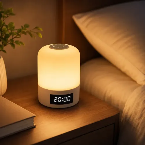 Luminária Abajur Mesa Led Touch Relógio Digital Recarregável