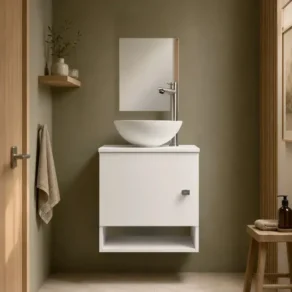 Gabinete para Banheiro 40Cm com Cuba e Espelho Armário Suspenso Lavabo Completo