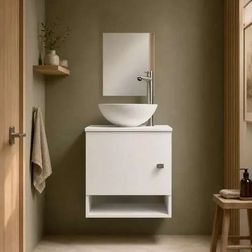 Gabinete para Banheiro 40Cm com Cuba e Espelho Armário Suspenso Lavabo Completo