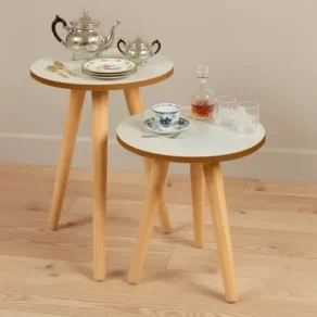 Mesa de Apoio Redonda Canto Pe Palito Porta Quadro Objetos Cor Off