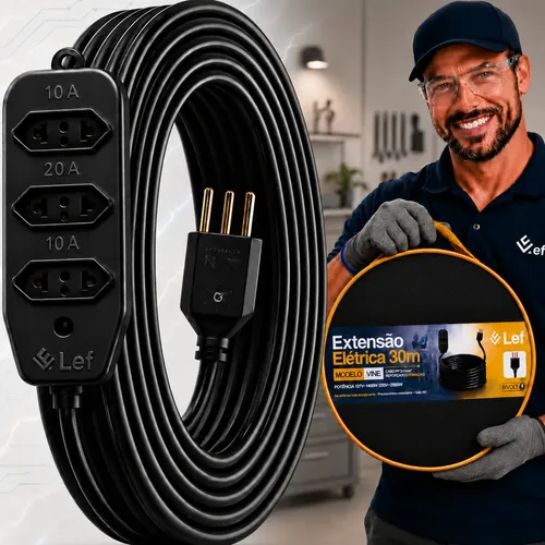Extensão 30 Metros Cabo Pp 3 Tomadas 10/20A Obra Reforçada