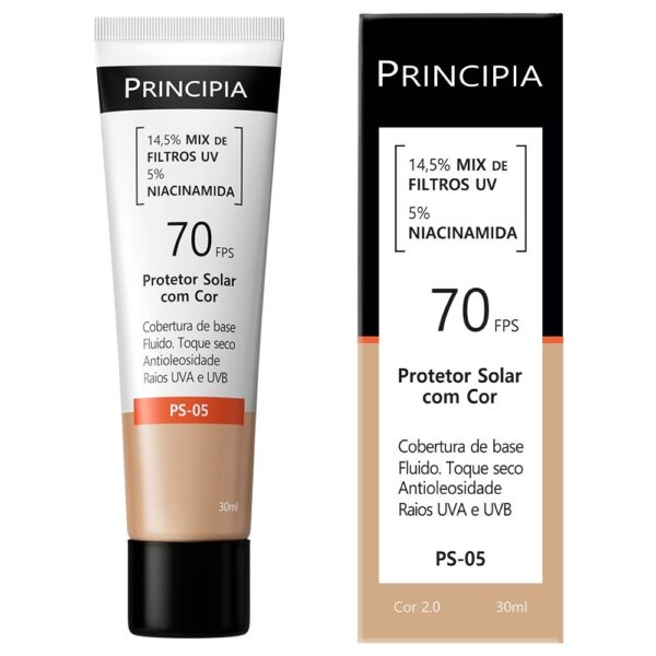 Principia Protetor Solar PS-05 Cor 2.0 c/ 14,5% Mix de Filtros UV + 5% Niacinamida FPS 70 - 30ml