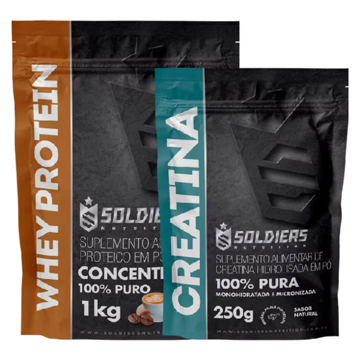 Kit: Whey Protein Concentrado 1Kg + Creatina Monohidratada 250g - 100% Importado - Soldiers Nutrition