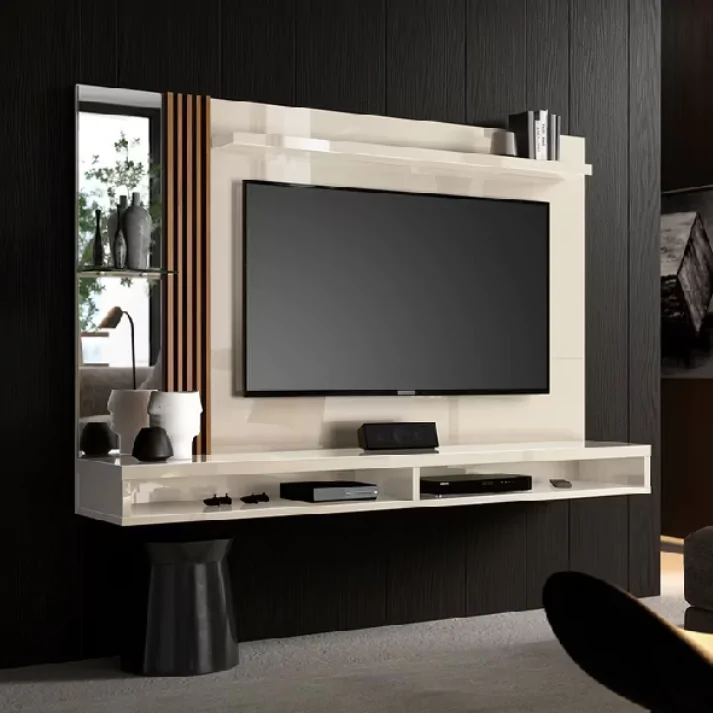 Painel Home para Tv até 55 Polegadas Ripado com Espelho Paris 160cm